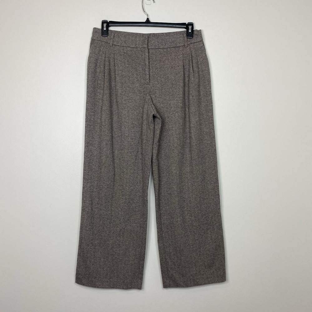 Rachel Zoe Herringbone Pattern Wide Leg Trousers Light Brown Mid Rise Women's 10